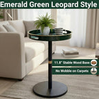 Gesodant Boho Single Leg Round Side Table with Tray Top, Pedestal Drink Table for Small Spaces, Aesthetic Accent Nightstand for Living Room, Bedroom, Corners, and Office (Green Leopard)
