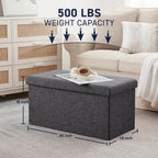 Ornavo Home 30 Inch Folding Storage Ottoman Bench, Tufted Linen, Dark Gray | Upholstered Large Ottoman with Lid; Foot Rest Stool; Ideal for Bedroom, Living Room or Entryway