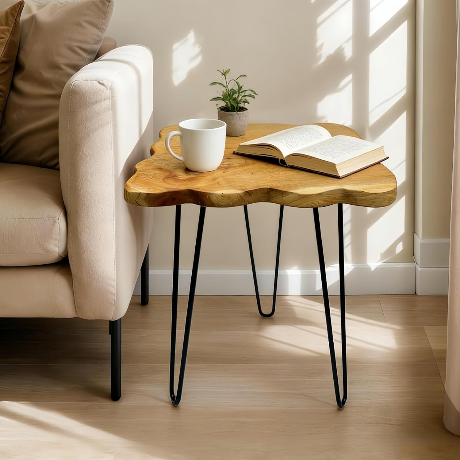 Live Edge Cedar End Table, 20" x 14" x 20" Small Side Table, Natural Wood Slab Small Coffee Table with Hairpin Legs, Rustic Wooden Nightstand, Plant Stand for Living Room, Bedroom, Office