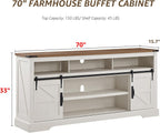 OKD 70" Farmhouse Buffet Cabinet w/Sliding Barn Door, Antique White | 2 Storage Cabinets, Large Open Shelf, Rustic Sideboard, Wood Coffee Bar, Dining Room, Kitchen, Living Room