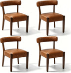 RNKSFX Modern Dining Chairs Set of 4, Faux Leather Upholstered Kitchen & Dining Room Chairs, Mid Century Modern Wooden Dining Chairs Oversized Sturdy Rounded Chairs Curved Back, Brown