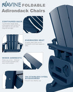 Adirondack Chair Set of 4, HDPE Folding Adirondack Chair with Multifunctional Cup Holder, Weather Resistant Fire Pit Chair for porches, patios, poolsides, Decks.