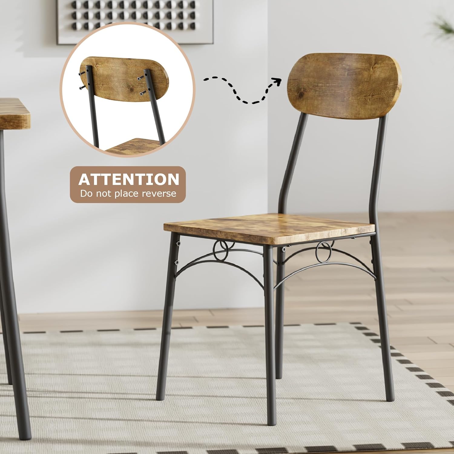 VECELO Dining Table Set for 4, 5-Piece Kitchen Table with 4 Chairs, MDF Board Tabletop with Metal Frame for Small Space, Compact Dinette, Breakfast Nook, Brown