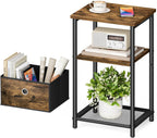 KIMBORA 3 Tier Small Side Table with Storage Basket, Living Room End Tables for Small Space, Bedside Nightstand for Bedroom, Sofa Couch, Rustic Brown and Classic Black