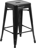 Flash Furniture Kai Commercial Grade 24" High Backless Black Metal Indoor-Outdoor Counter Height Stool with Square Seat