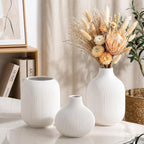 Ceramic Vase Set for Decor, Small Bud Vases, Pastel Decorative Vases for Table, Shelf, Living Room, Kitchen, Nursery, Dorm, (White)