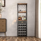 Homeiju Wine Rack Freestanding Floor, Bar Cabinet for Liquor and Glasses | 4-Tier bar Cabinet with Tabletop, Glass Holder, Storage Drawer and Wine Storage for Living Room (Patent No.D29872845)
