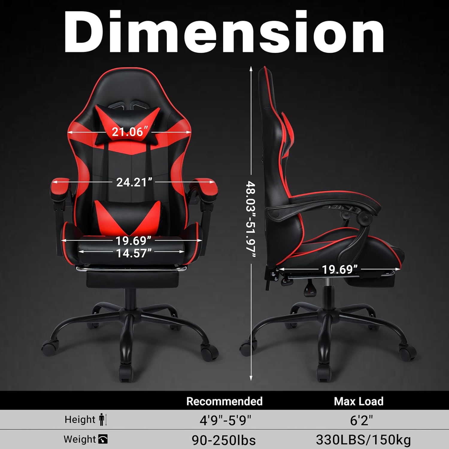 Gaming Chair with Footrest and Lumbar Support, Height Adjustable Chair with 360°Office Desk Chair,Heavy Duty 330lbs Computer Chair for Adults