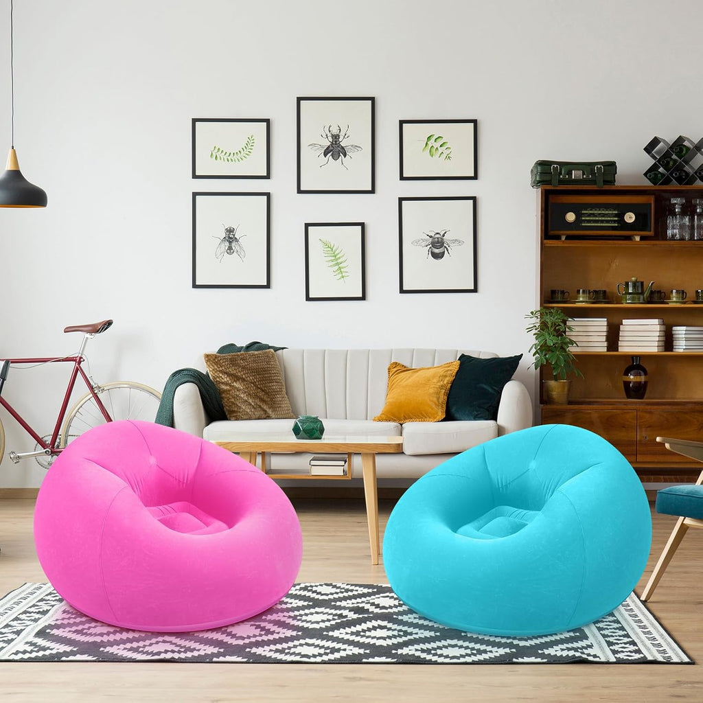Realspring Inflatable Bean Bag Chairs,Pink,Lake Blue,2 Pcs | Outdoor Blow Up Chairs for Adults, Movie Night Seating, Portable Lazy Sofa Loungers, Backyard Camping Couch