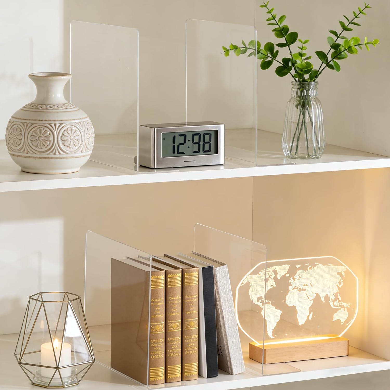 Acrylic Shelf Dividers for Closet Organization: 10" Tall Clear Closet Dividers for Shelves - Free-Standing Shelf Separators for Clothes Sweater Purse