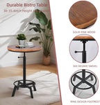 Vintage Bar Table 30-35.4inch Height Adjustable Industrial Bistro Table Retro Dinning Table for Kitchen Coffee House Pub Swivel Wooden Top