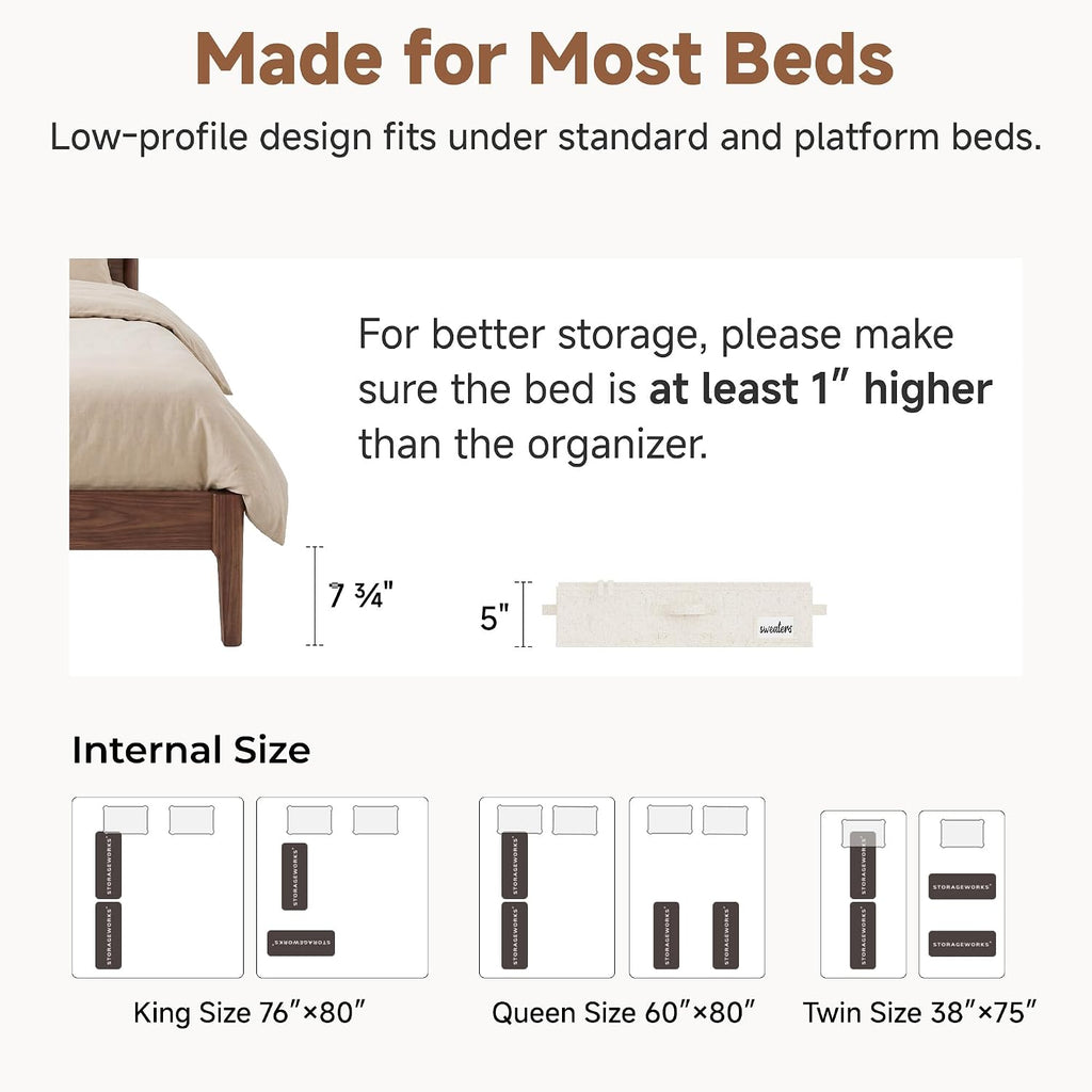 StorageWorks Under Bed Storage Containers - Underbed Storage with Handles and Label Holder, 2 Pack Ultra-thick Fabric Underbed Bins, Closet Organizer for Clothes, Blankets, Sweater