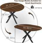 Round Dining Table Set for 6, 43-59" Extendable Dining Room Table Set, Walnut Wood Grain Table and 6 Dark Gray Linen Upholstered Chairs Set, Mid Century Modern Kitchen Table Set with Cross Legs