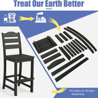 Tangkula Patio HDPE Barstool, Outdoor High Top Bar Chair w/Backrest & Footrest, All-Weather Wood-Plastic Bar Height Chair for Poolside, Backyard, Porch (4, Black)