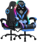 RGB Gaming Chair with Bluetooth Speakers and LED Lights Ergonomic Massage Computer Gaming Chair with Footrest Video Game Chair High Back with Lumbar Support Blue and Black