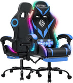 RGB Gaming Chair with Bluetooth Speakers and LED Lights Ergonomic Massage Computer Gaming Chair with Footrest Video Game Chair High Back with Lumbar Support Blue and Black