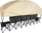 Lightweight 6-Person Folding Bench with Storage Pockets, Cup Holders, Sunshade and Carrying Bag for Soccer, Baseball, Camping