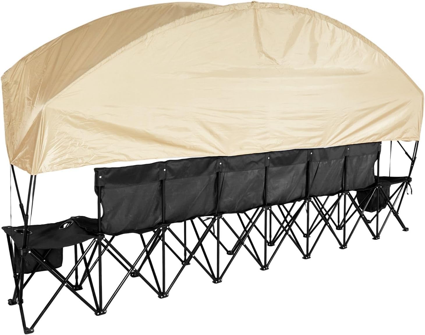 Lightweight 6-Person Folding Bench with Storage Pockets, Cup Holders, Sunshade and Carrying Bag for Soccer, Baseball, Camping