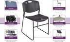Romig Zeng 400lb Capacity Armless Stackable Chair – Ultra-Compact, Heavy-Duty Metal Frame with Durable Plastic Seat, Space-Saving & Versatile for Offices, Classrooms & Events (Black, 8 Pack)