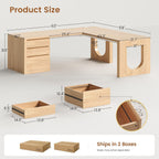 SEDETA 63" L Shaped Desk with 3 Drawers, Modern Executive Office Desk with File Drawer, Wood Corner Computer Desk with Relief Texture, Home Office Desk with Power Outlet, Natural