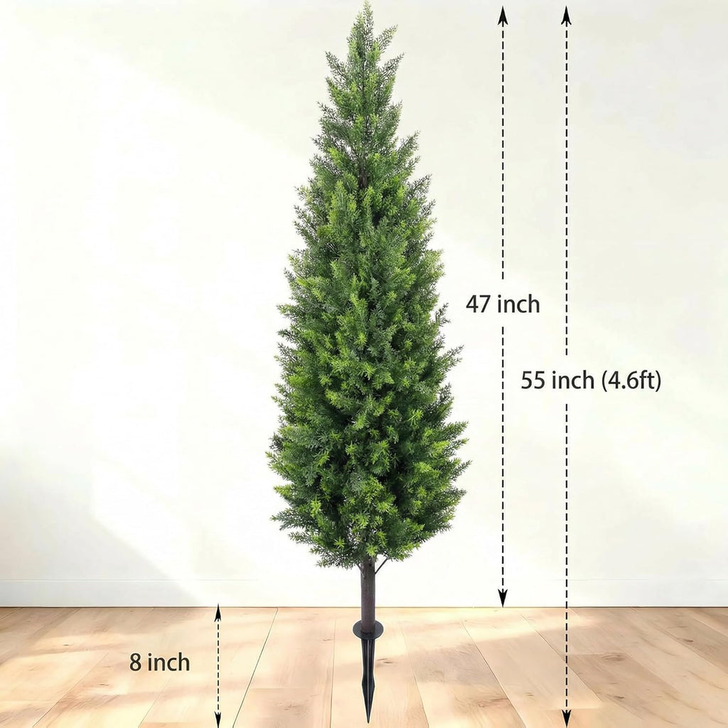 Artificial Cedar Topiary Trees 4ft Set of 2,Fake Shrubs with Ground Spike,UV Resistant Cypress Tree,Faux Bushes for Outdoors,Fake Plants for Outdoor Indoor Front Porch Patio Garden Decor