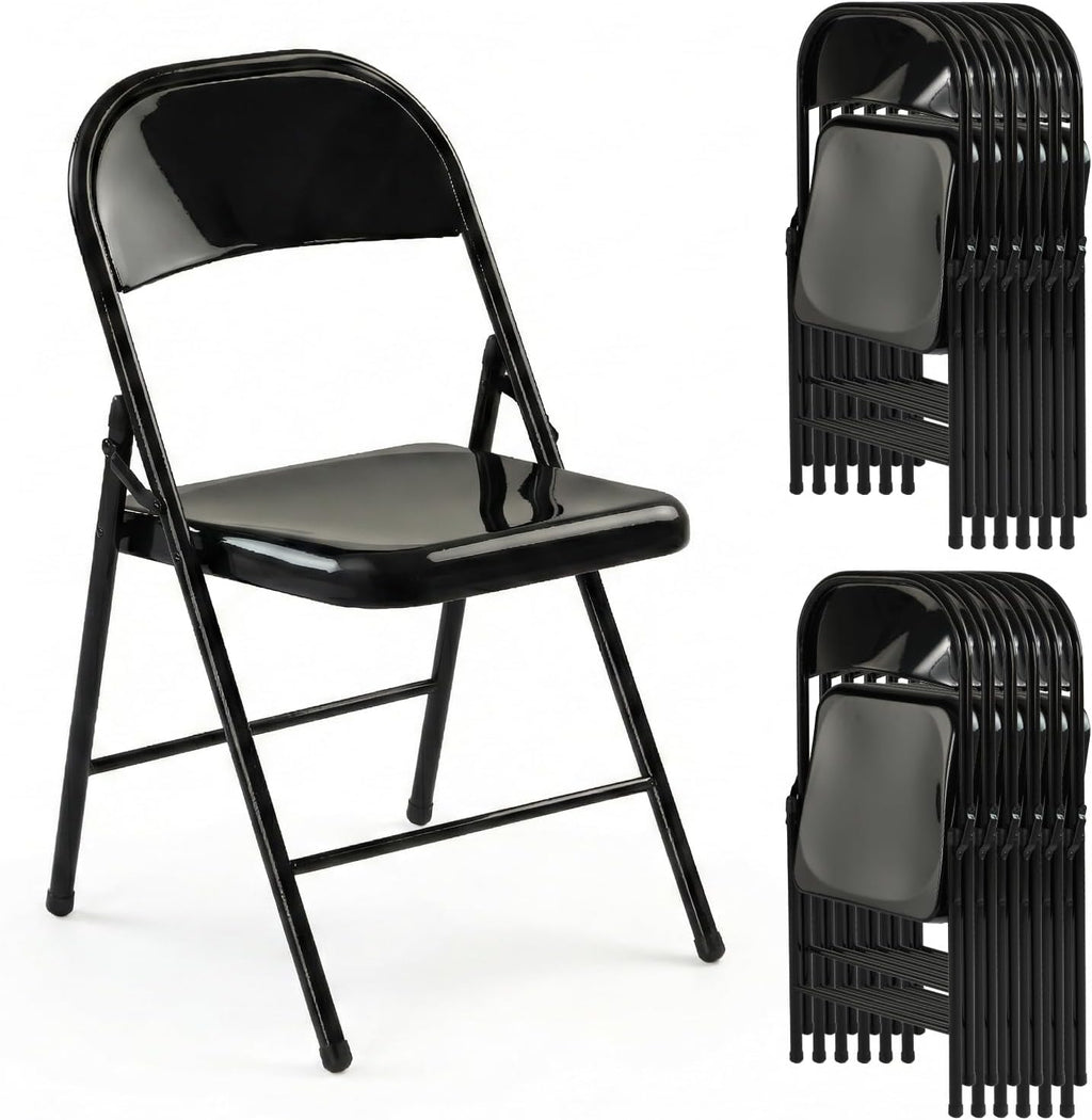 Metal Folding Chairs 10 Pack All Steel Metal Frame Portable Commercial-Grade Foldable Chair with Double Hinged for Office Wedding Party Patio Dinning Events, Onyx Black
