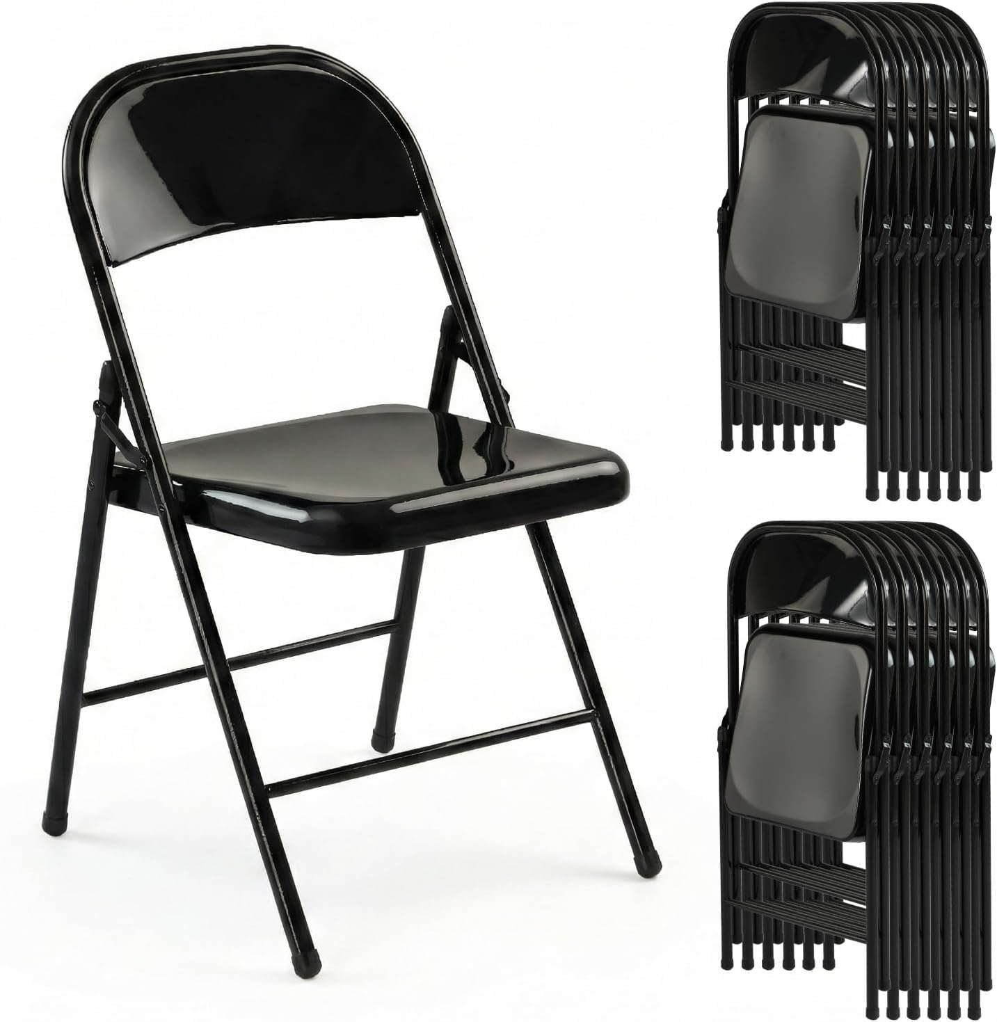 Metal Folding Chairs 10 Pack All Steel Metal Frame Portable Commercial-Grade Foldable Chair with Double Hinged for Office Wedding Party Patio Dinning Events, Onyx Black
