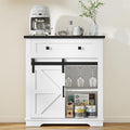Real Relax Coffee Bar Cabinet, Farmhouse Sideboard Buffet Cabinets with Storage, Wine Glass Rack, Sliding Barn Door, Buffet Table for Kitchen, Dining Room, Entryway, White