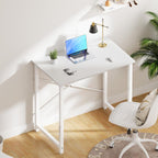 OLIXIS Home Office Computer Desk, Small Office 32-inch Writing and Study Desk, Bedroom Table with Metal Frame and Wooden Top, Compact Modern Study Table for Home Use, White