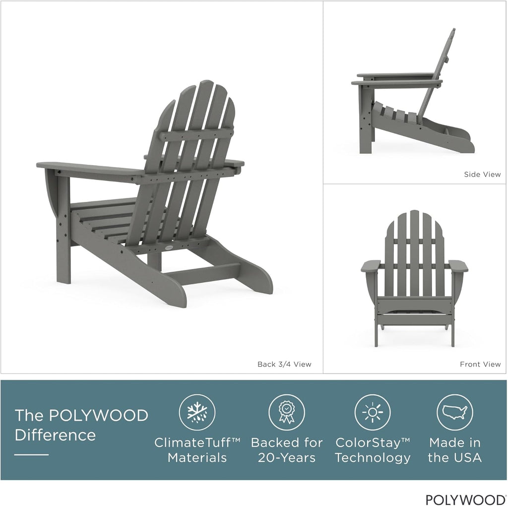 POLYWOOD AD4030GY Classic Outdoor Adirondack Chair, Slate Grey
