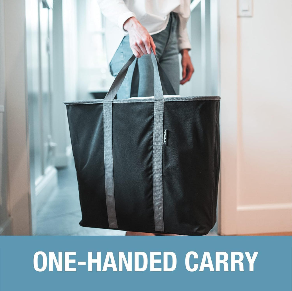 CleverMade Collapsible Laundry Caddy – Foldable Laundry Hamper & Tote, XXL 64L Pop-Up Laundry Basket with Handles, Space-Saving Laundry Organizer for Home & Travel, 2 Pack - Charcoal Gray