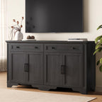 ONBRILL 63" Sideboard Buffet Cabinet, Kitchen Buffet Storage Cabinet, Large Credenza with Drawers & Doors, Wood Coffee Bar Console Wine Bar for Living Room Hallway Black