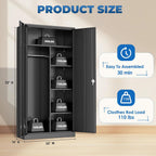 INTERGREAT Metal Wardrobe Cabinets with Lock, 72" Clothing Storage Cabinets with Hanging Rod and 4 Adjustable Shelves, Armoire Wardrobe for Office, School, Employee, Government, Black