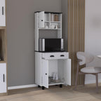 67" H Kitchen Pantry with Two Cabinets, Two Open Shelves, and One Drawer,White