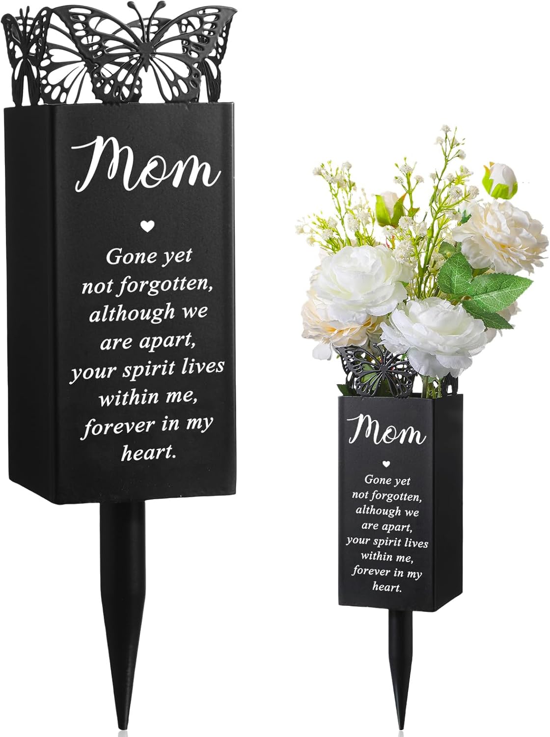 Geosar Cemetery Vases for Grave Metal Flower Butterfly Memorial Flower Holder with Spike Grave Marker Floral Cemetery Funeral for Mom Grandma Lawn Yard Outdoor Funeral(Fresh)