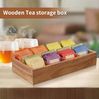 Acacia Wood Tea Bag Organizer with 8 Slots – Tea Bag Holder and Tea Organizer, Sugar Packet Storage for Countertops