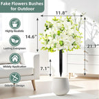 2 Pack Artificial Flowers Topiary Ball Tree, 21.7" Fake Plants with Ground Spike, UV-Resistant Faux Boxwood Shrub, Realistic Evergreen Bushes for Indoor/Outdoor Front Porch & Garden Decor (White)