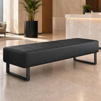 Waiting Room Bench, Faux Leather Upholstered Bench Seat with High-Density Foam, Rounded Corners and Metal Frame, Reception Lobby Furniture for Office, Salon, Barbershop(Black,17 * 59 * 17in)