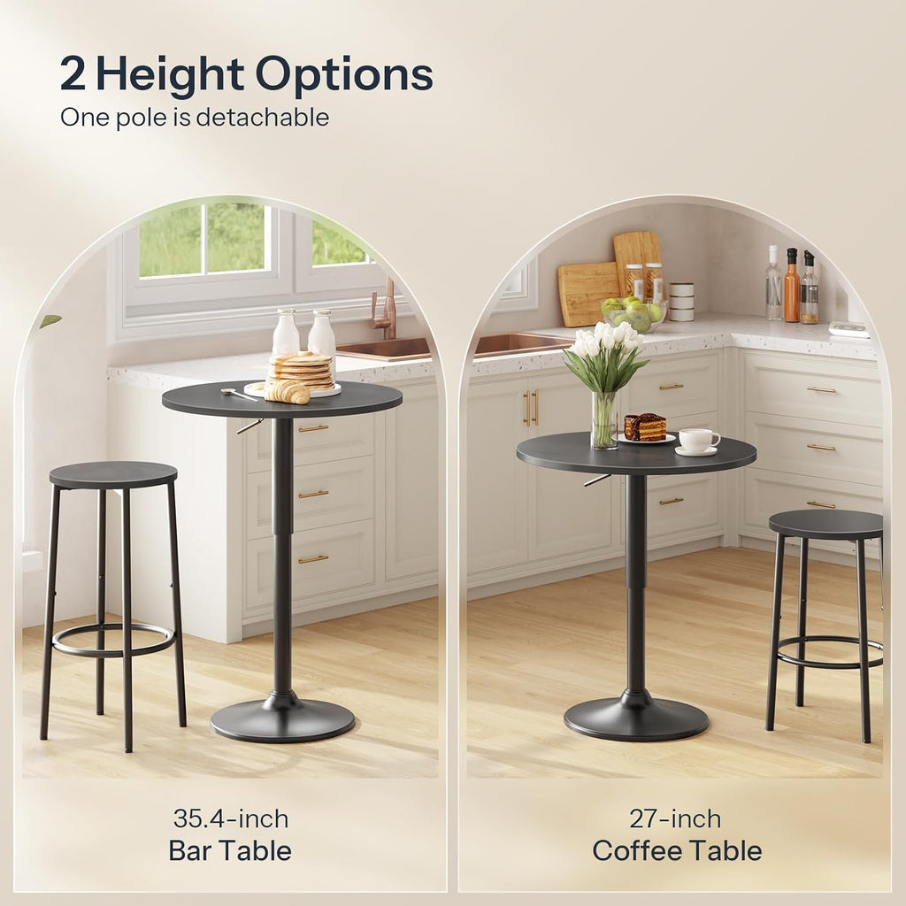 HOOBRO 2 Pcs Bar Table, Height-Adjustable Round Pub Table 27-35.4 Inches with Sturdy Base, Modern Style Bar Table Easy Assembly with Metal Base for Pub, Party and Small Places, Black BK58BTP201G1N1
