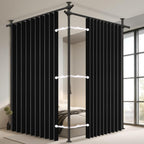 100% Blackout Room Divider Curtains Sets Black 2 Panels W100 x L84in No Drill Curtain Rods(H) 43-120×(W) 35-200 in for Studio Apartment Dorm Office