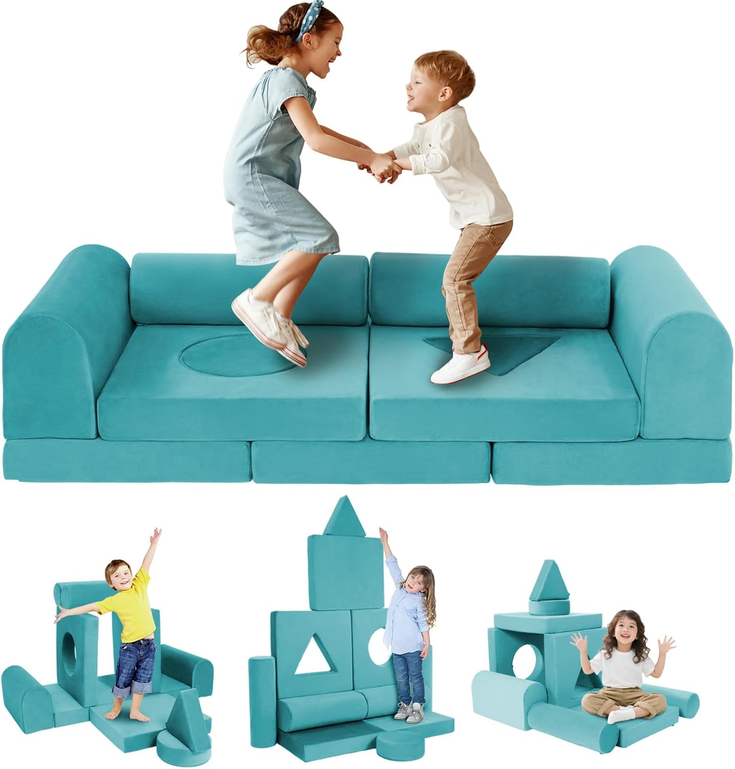 11pcs Modular Kids Play Couch Toddler Sectional Sofa DIY Creativing Convertible Play Fort Foam Play Couch Child Floor Folding Sofa for Playroom Bedroom Living Rooms Furniture(Dark Gray)