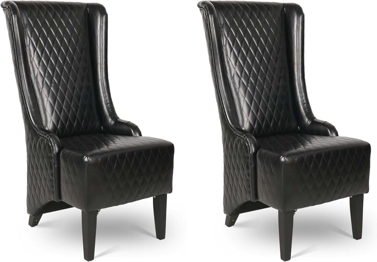 Henf High Back Dining Chair Set of 2, Upholstered Wing Back Dining Chairs King Throne Royal Chair, Retro Accent Dinner Chairs for Dining Room, Dressing Room, Bedroom, Living Room, Black PU Leather