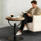 YUNMUARY-Modern Side Tables Living Room, Black Round End Table, Mid Century End Tables for Small Space, Metal Bedside Tables, Wooden Couch Side Table, Nightstand for Bedroom, No Assembly Required