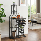 5-Tier Wine Rack Freestanding Floor, 11 Bottles Modern Wooden Wine Holder-Storage Cabinet for Home Bar, Kitchen, Dining Room Space Saving Bar Stand with Easy Assembly. (Black/Gray)