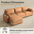 Leather Sectional Sofa, 117" Oversized Modular Sectional Couch, Deep Seat Scratch Resistant Faux Leather Couches, Wide L Shaped Vegan Leather Sofa, (Brown, 3-Seater & Ottoman)