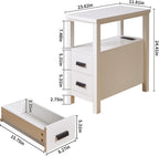 End Table with Charging Station, Narrow Nightstand with 2 Drawers, Side Table with USB Ports & Outlets, Small Bedside Table for Small Spaces, Bedroom, Living Room,Wood, White