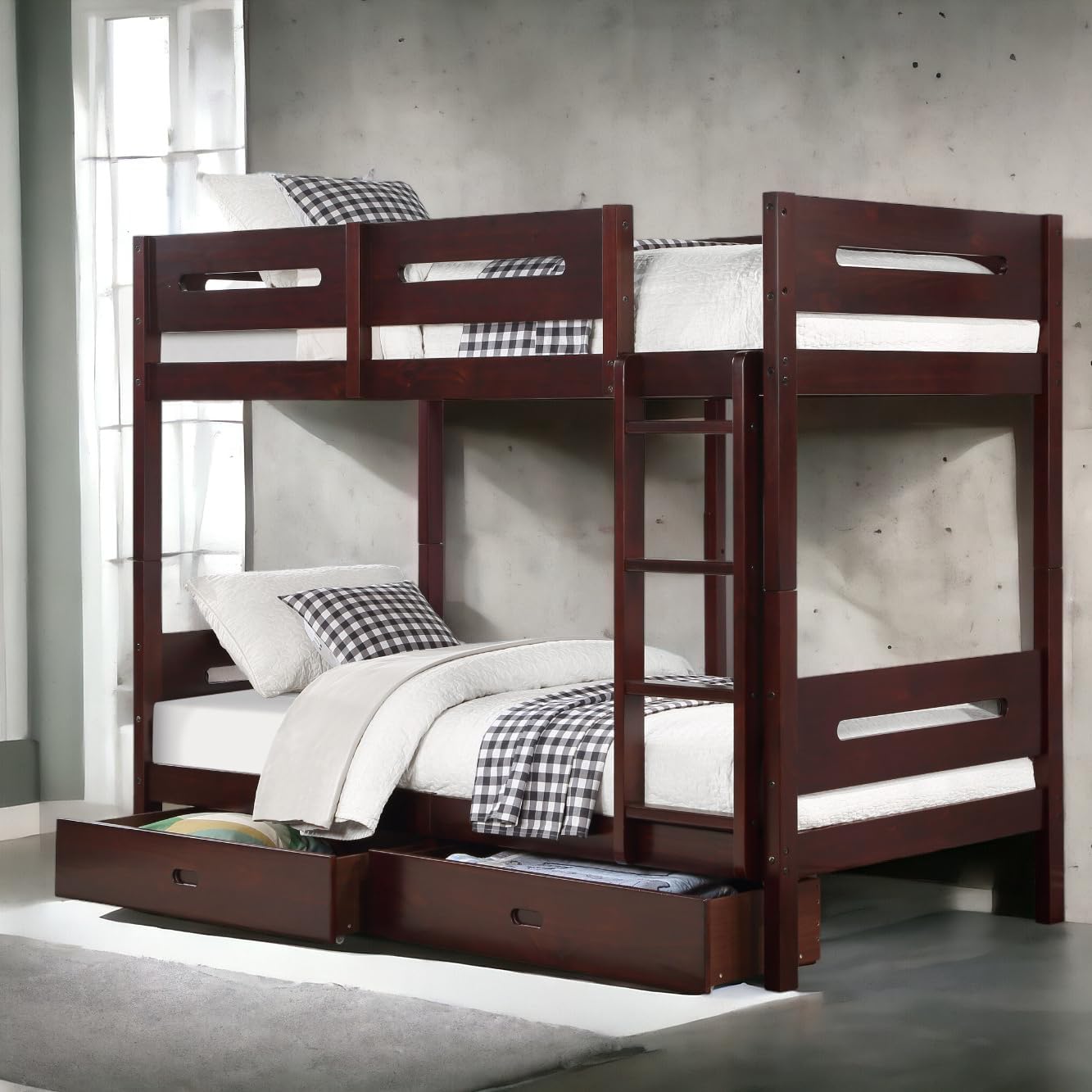 Espresso Twin,Twin Bunk Bed with Ladder