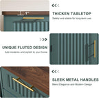 Okvnbjk Mini Fridge Cabinet with Storage & Power Outlet, Green | Coffee Bar Cabinet with Fridge Space, Modern Fluted Bar Cabinet with Drawer & Storage for Living Room, Dining Room, Dorm