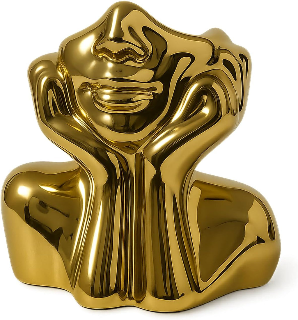 Face Vase Unique Ceramic Vase for Room,Office,Home Decor,Gold,A | Small Boho Cute Female Form Head Bust Vase Modern Flower Vase for Table Shelf Desk Decoration Bookshelf Bedroom