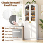 Cyclysio 80" Kitchen Pantry, Tall Arch Storage Cabinet with Tempered Glass & Soft Close Doors, Freestanding Wood Floor Cupboard Bookcase with Seamless Fit Wall for Dining Living Room, Bathroom (White)